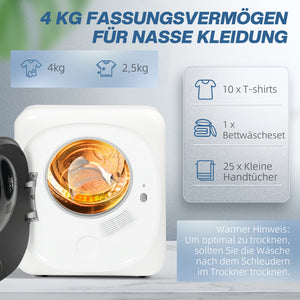 Wäschetrockner kompakt mit UV-Desinfektion 4kg Edelstahl weiss