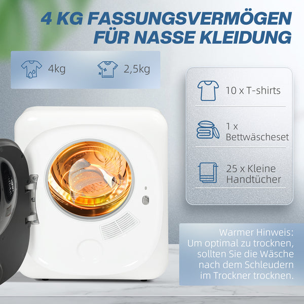 Wäschetrockner kompakt mit UV-Desinfektion 4kg Edelstahl weiss