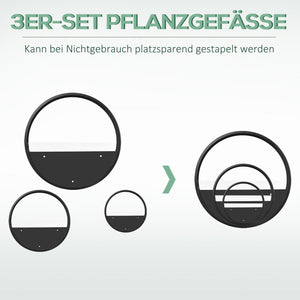 Wand Pflanzgefässe Set stapelbar für Innen Aussen Metall schwarz