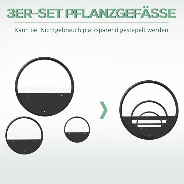 Wand Pflanzgefässe Set stapelbar für Innen Aussen Metall schwarz