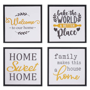 Wandbild Set 4-teilig Holz Leinwand Sprüche Family Home 30x30cm