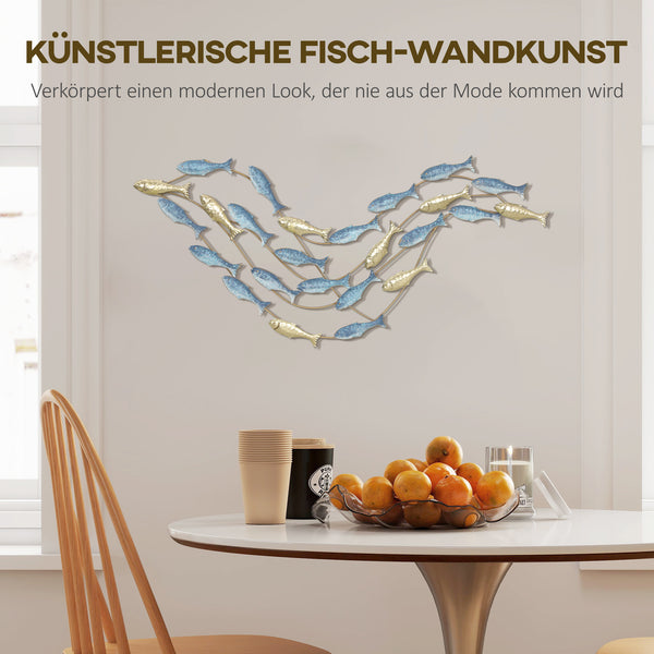 Wanddeko Fisch modern rostfrei für Wohnzimmer Metall hellblau