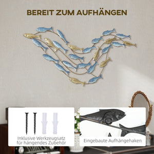 Wanddeko Fisch modern rostfrei für Wohnzimmer Metall hellblau