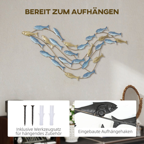 Wanddeko Fisch modern rostfrei für Wohnzimmer Metall hellblau
