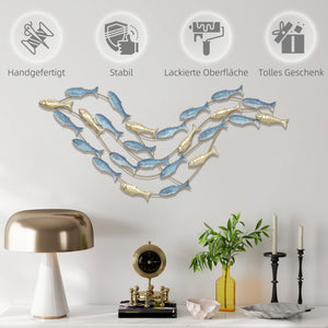 Wanddeko Fisch modern rostfrei für Wohnzimmer Metall hellblau