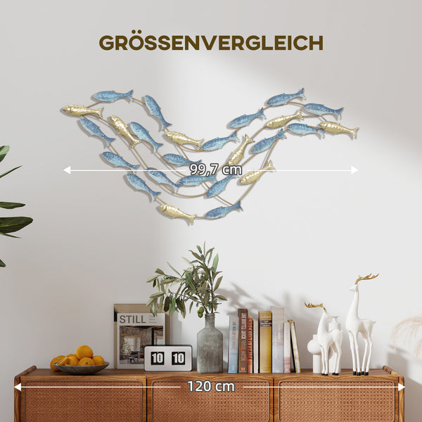 Wanddeko Fisch modern rostfrei für Wohnzimmer Metall hellblau