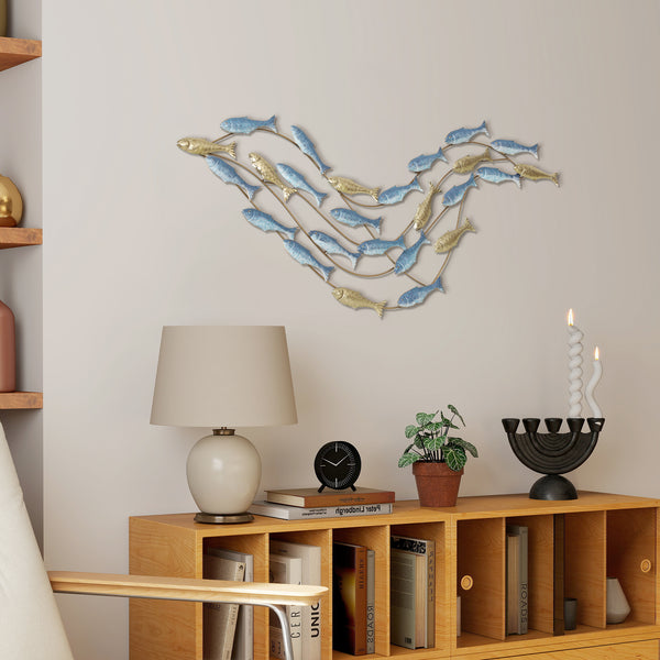 Wanddeko Fisch modern rostfrei für Wohnzimmer Metall hellblau