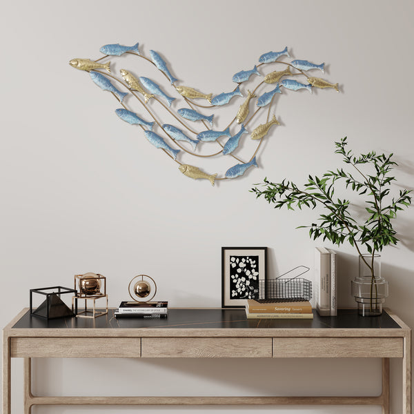 Wanddeko Fisch modern rostfrei für Wohnzimmer Metall hellblau