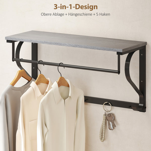 Wandgarderobe mit Ablage und 5 Haken grau