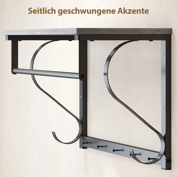 Wandgarderobe mit Ablage und 5 Haken grau