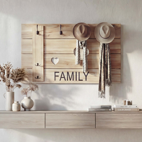 Wandgarderobe Garderobenpaneel Shabby-Look 8 Haken 60x90cm naturbraun Family