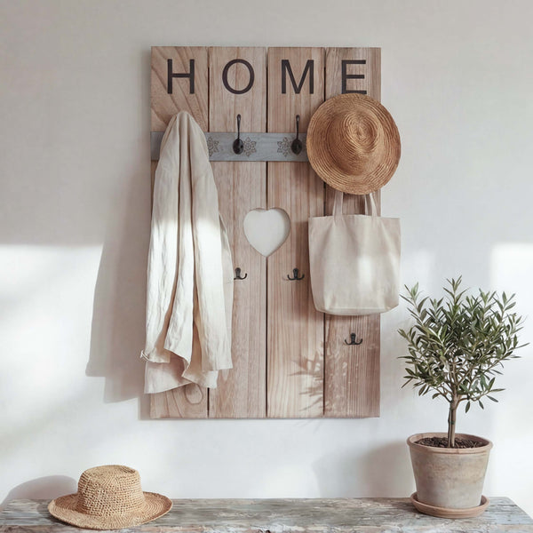 Wandgarderobe Garderobenpaneel Shabby-Look 8 Haken 91x60cm naturbraun Home