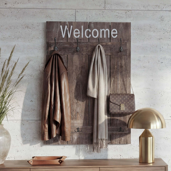 Wandgarderobe Garderobenpaneel Shabby-Look 91x60cm braun shabby Welcome