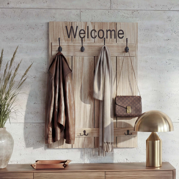 Wandgarderobe Garderobenpaneel Shabby-Look 91x60cm naturbraun Welcome