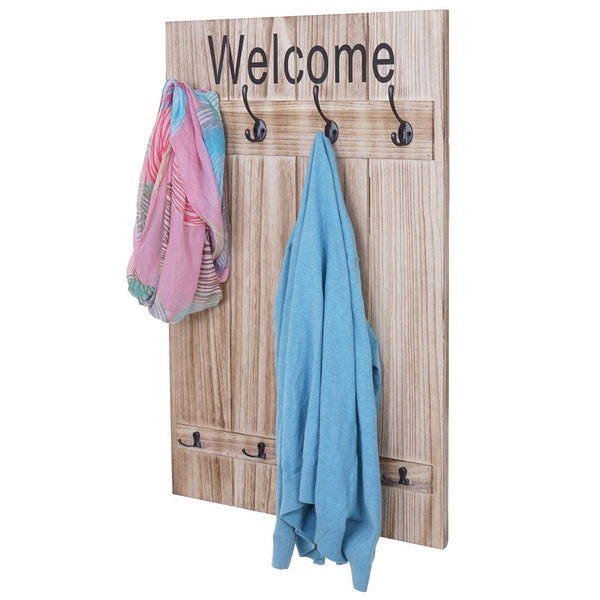 Wandgarderobe Garderobenpaneel Shabby-Look 91x60cm naturbraun Welcome