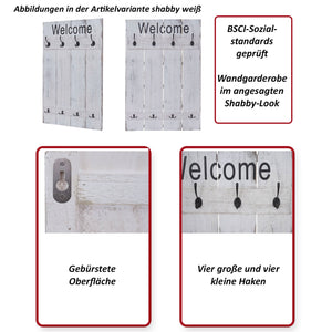 Wandgarderobe Garderobenpaneel Shabby-Look 91x60cm naturbraun Welcome