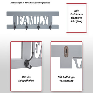 Wandgarderobe Garderobenpaneel Shabby-Look Vintage 60x21cm grau-blau Family