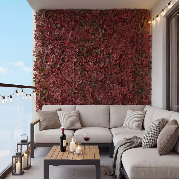 Wandpaneel künstliche Pflanzen Ahorn Rot 1m² Sichtschutz für Terrasse & Balkon