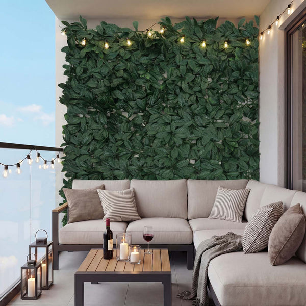 Wandpaneel künstliche Pflanzen Lorbeer Grün 1m² Sichtschutz für Terrasse & Balkon