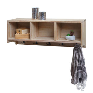 Wandregal Garderobe mit 3 Staufächern 5 Haken 30x80x20cm naturbraun