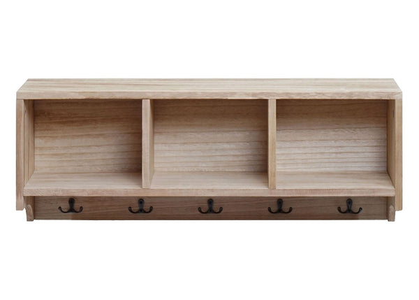 Wandregal Garderobe mit 3 Staufächern 5 Haken 30x80x20cm naturbraun