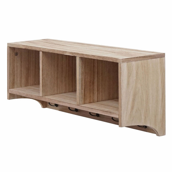 Wandregal Garderobe mit 3 Staufächern 5 Haken 30x80x20cm naturbraun