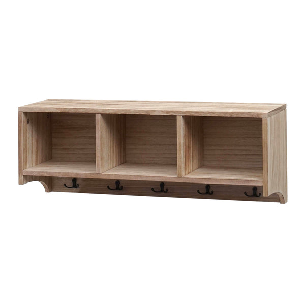 Wandregal Garderobe mit 3 Staufächern 5 Haken 30x80x20cm naturbraun
