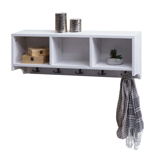 Wandregal Garderobe mit 3 Staufächern 5 Haken 30x80x20cm weiss shabby