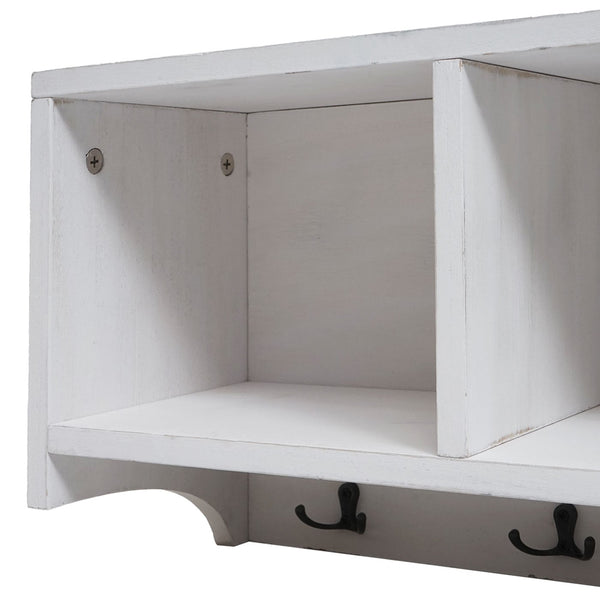 Wandregal Garderobe mit 3 Staufächern 5 Haken 30x80x20cm weiss shabby