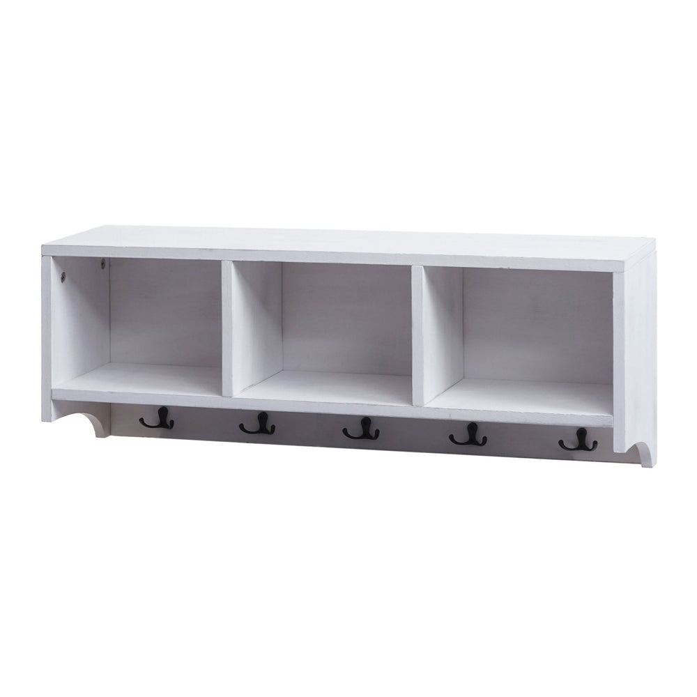 Wandregal Garderobe mit 3 Staufächern 5 Haken 30x80x20cm weiss shabby