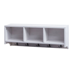 Wandregal Garderobe mit 3 Staufächern 5 Haken 30x80x20cm weiss shabby
