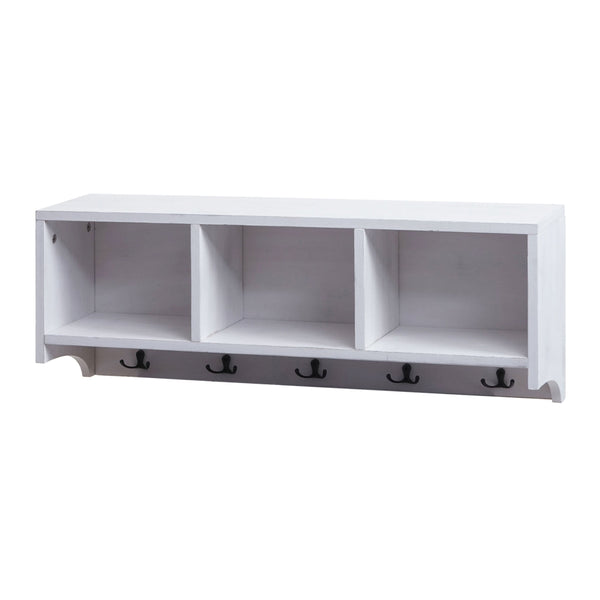 Wandregal Garderobe mit 3 Staufächern 5 Haken 30x80x20cm weiss shabby