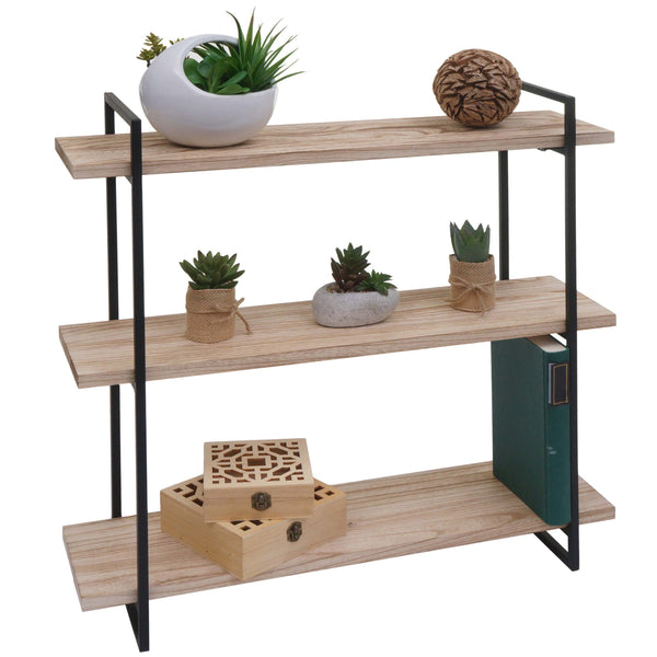 Wandregal Hängeregal 3 Regalböden Massivholz Industrial 60x60x18cm natur