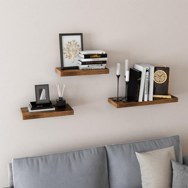 Wooden wall shelf for decorative photos, 60cm, rustic wood