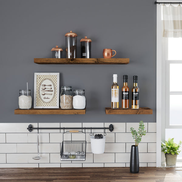 Wooden wall shelf for decorative photos, 60cm, rustic wood