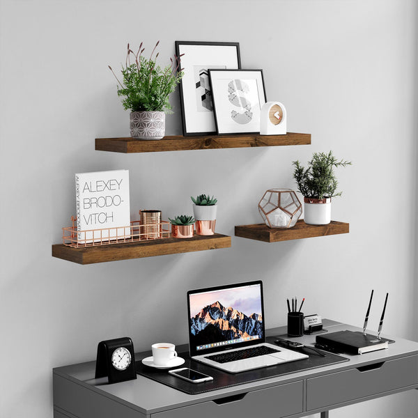 Wooden wall shelf for decorative photos, 60cm, rustic wood