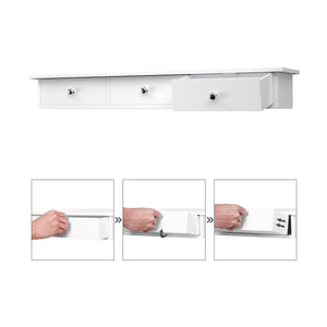 Wandregal Schwebend Schubladen 80x15x10cm Hochglanz Weiss