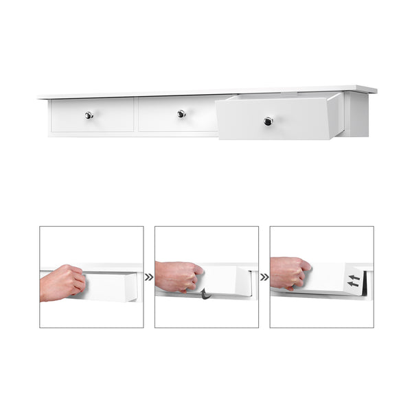 Wandregal Schwebend Schubladen 80x15x10cm Hochglanz Weiss