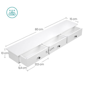Wandregal Schwebend Schubladen 80x15x10cm Hochglanz Weiss