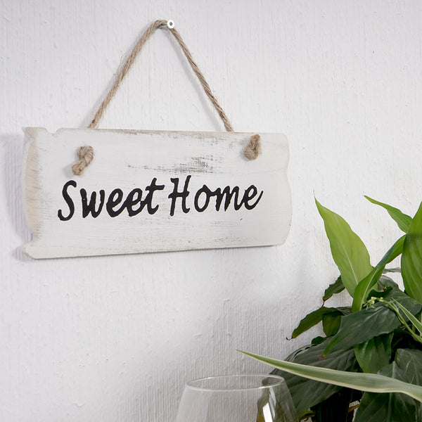 Wandschild Dekoschild Holzschild Shabby-Look 10x25x1cm weiss Sweet Home