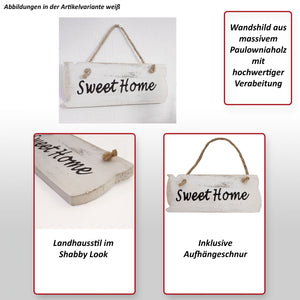 Wandschild Dekoschild Holzschild Shabby-Look 10x25x1cm weiss Sweet Home
