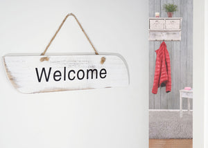 Wandschild Dekoschild Holzschild Shabby-Look 10x43x1cm weiss Welcome