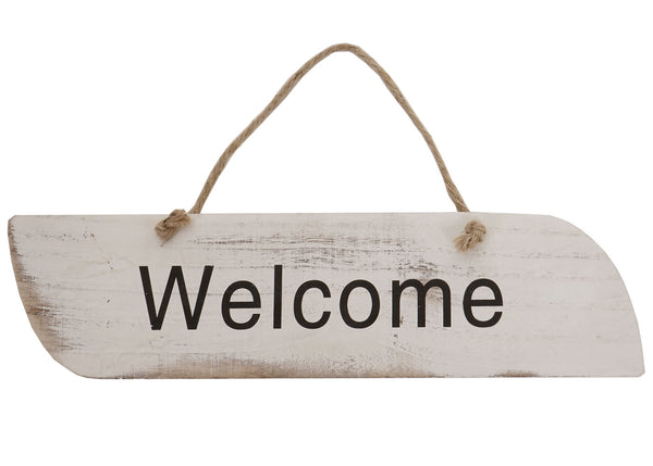 Wandschild Dekoschild Holzschild Shabby-Look 10x43x1cm weiss Welcome