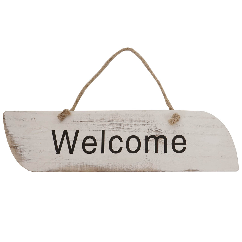 Wandschild Dekoschild Holzschild Shabby-Look 10x43x1cm weiss Welcome