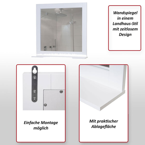 Wandspiegel Badspiegel mit Ablage Landhaus 58x59x12cm weiss