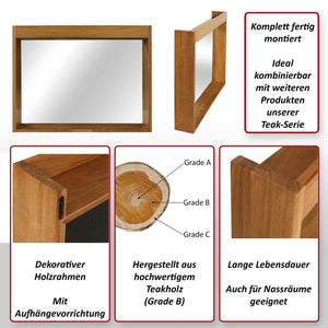 Wandspiegel Badspiegel Holzrahmen 77x100cm Teak