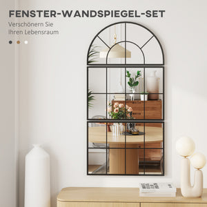 Wandspiegel Fensterdesign dreiteilig mit Metallrahmen 76x53cm schwarz