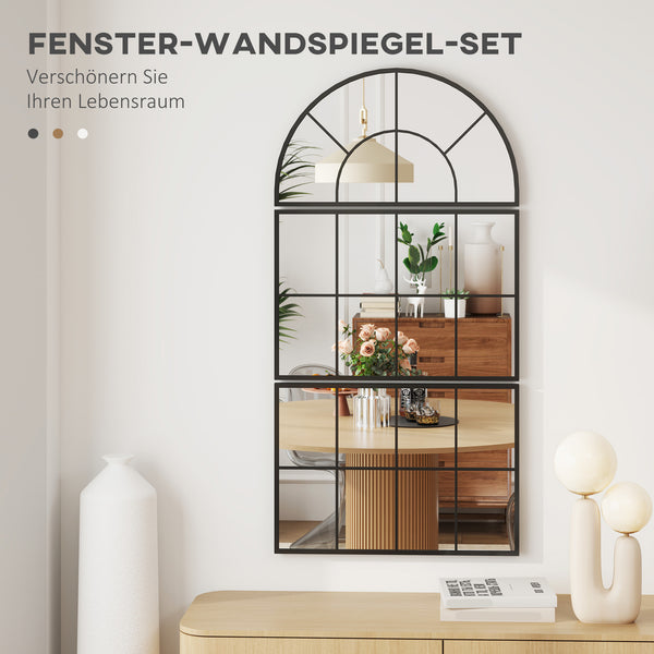 Wandspiegel Fensterdesign dreiteilig mit Metallrahmen 76x53cm schwarz