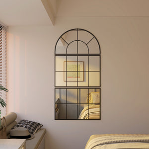 Wandspiegel Fensterdesign dreiteilig mit Metallrahmen 76x53cm schwarz