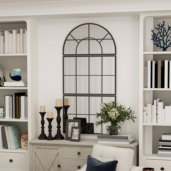 Wandspiegel Fensterdesign dreiteilig mit Metallrahmen 76x53cm schwarz